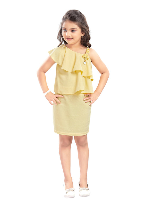 Stylish Yellow Top and Skirt with Broch #7660