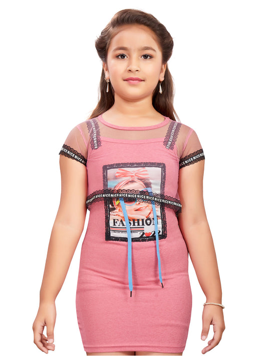 Onion Pink Digital Printed Two Piece Short Dress #6272