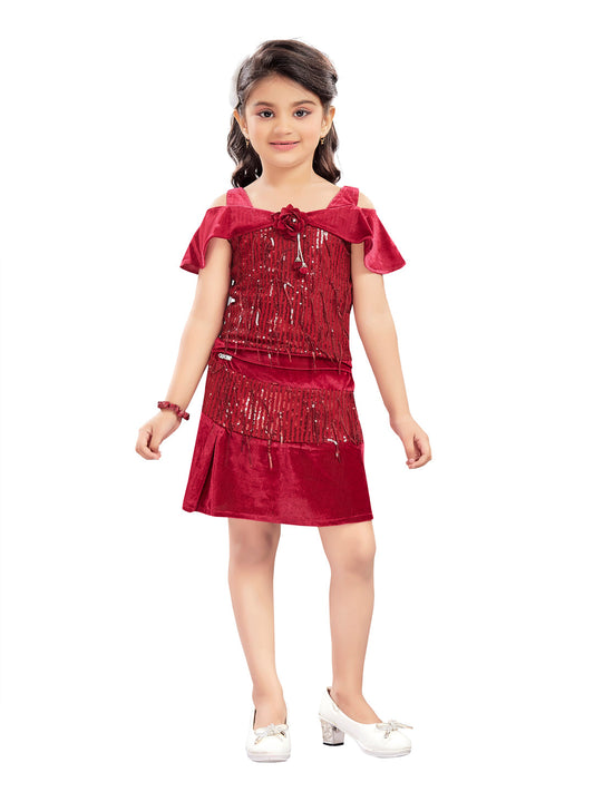 Maroon Party Wear Top and Skirt #7749