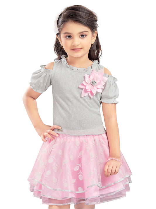 Gray Fancy Top with Pink Net Skirt #7646