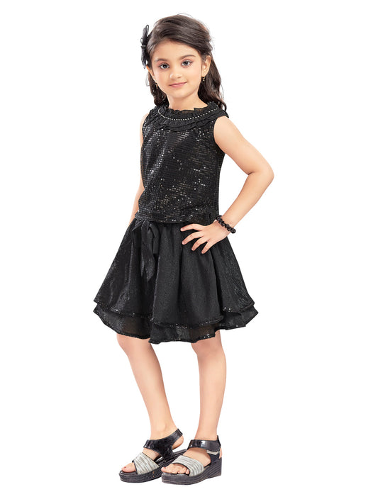 Fancy Black Skirt And Sequins Top #7733