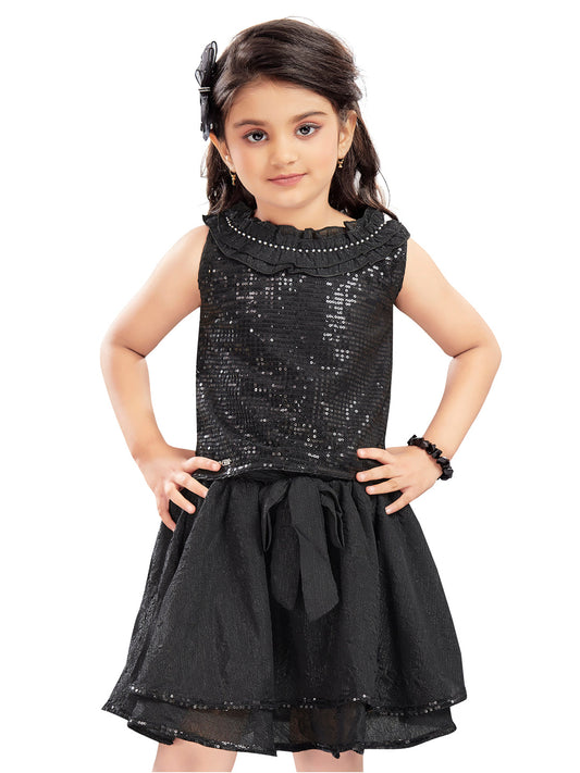 Fancy Black Skirt And Sequins Top #7733