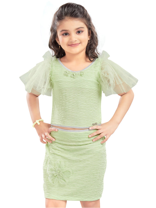 Pista Green Crushed Fabric Top and Skirt #7677