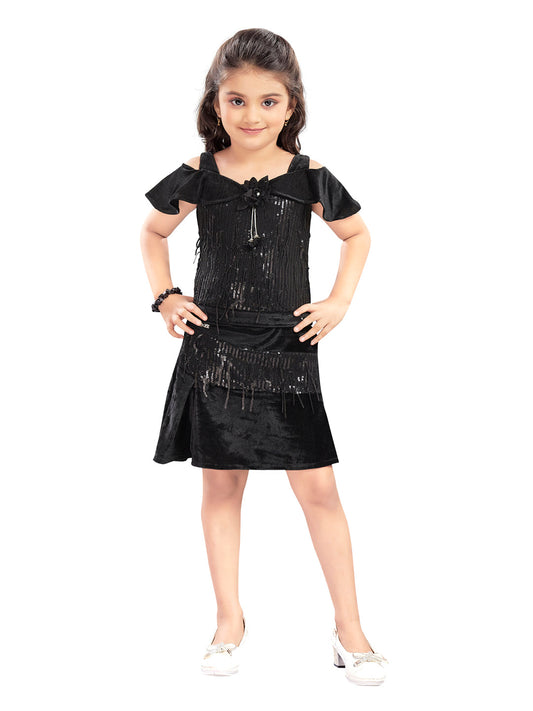 Black Party Wear Top and Skirt #7749