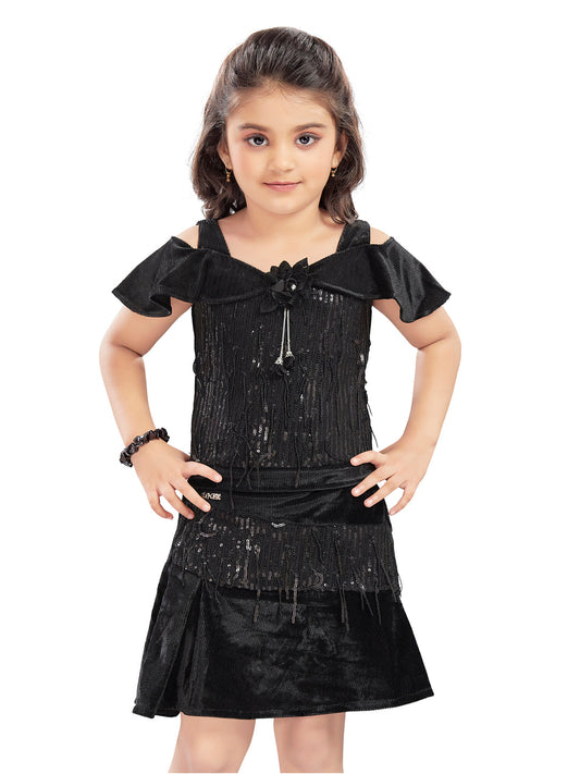 Black Party Wear Top and Skirt #7749