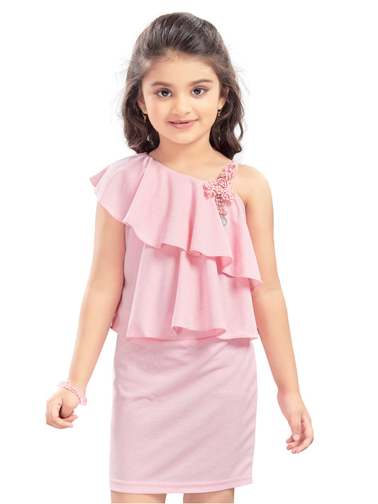 Stylish Pink Top and Skirt with Broch #7660
