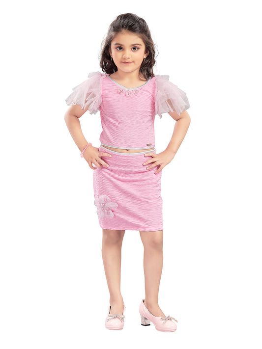 Pink Crushed Fabric Top and Skirt #7677