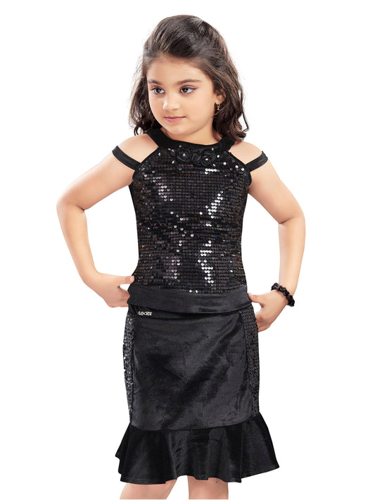 Black Sequins Top and Skirt #7727