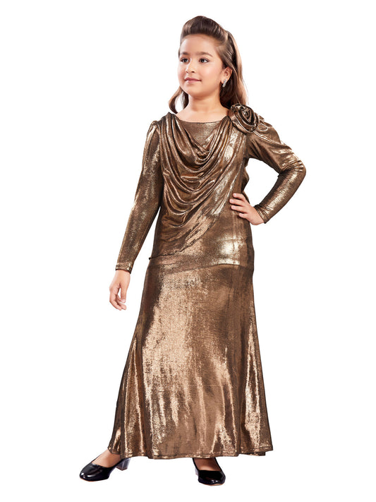 Gold Shimmer Cowl Neck Gown #6498