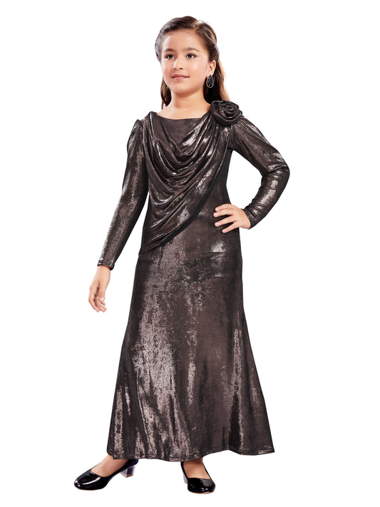 Black Shimmer Cowl Neck Gown #6498