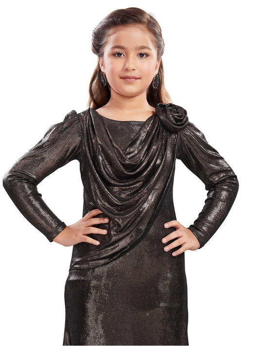 Black Shimmer Cowl Neck Gown #6498