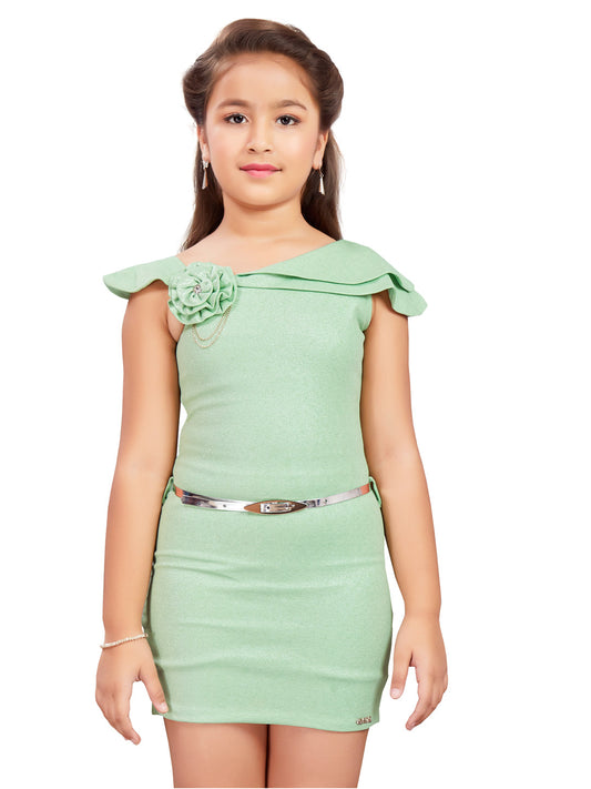 Green Short Midi Dress With Belt #6417