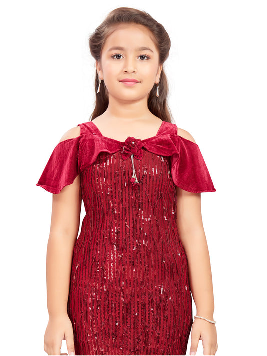 Maroon Party Wear Dress With Hanging Sequins #6429