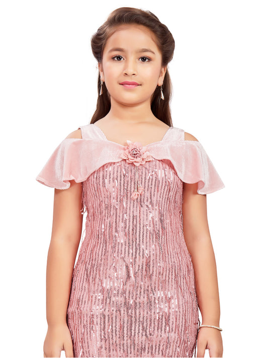 Pink Party Wear Dress With Hanging Sequins #6429