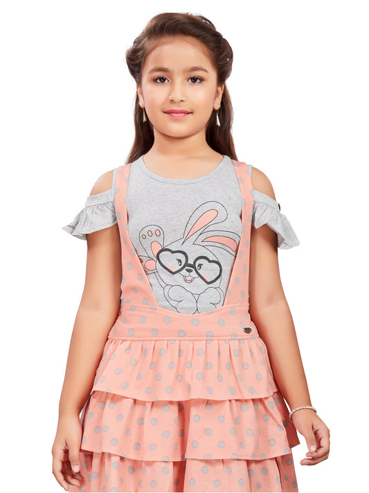 Peach Dungaree Style Skirt With Polka Dots #7603
