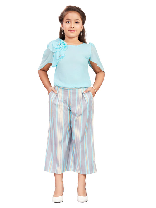 Blue Top With Striped Pant #1526