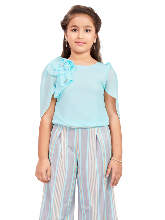 Blue Top With Striped Pant #1526