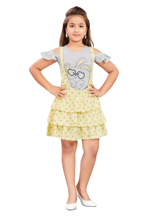 Yellow Dungree Style Skirt With Polka Dots #7603