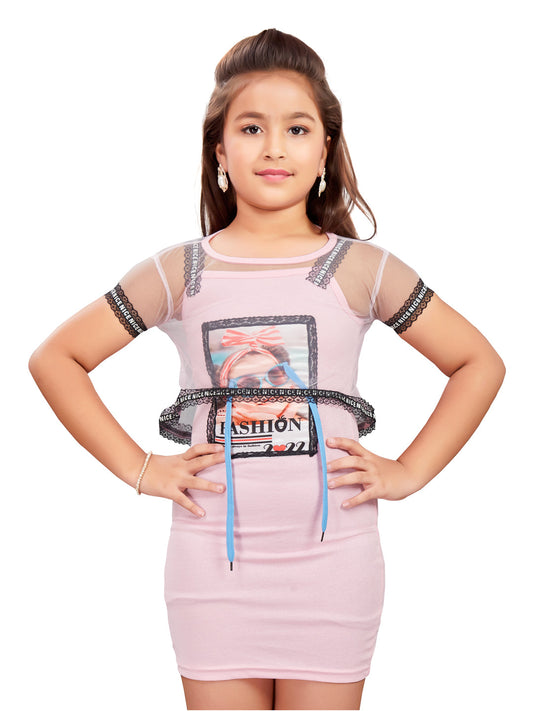 Pink Digital Printed Two Piece Short Dress #6272