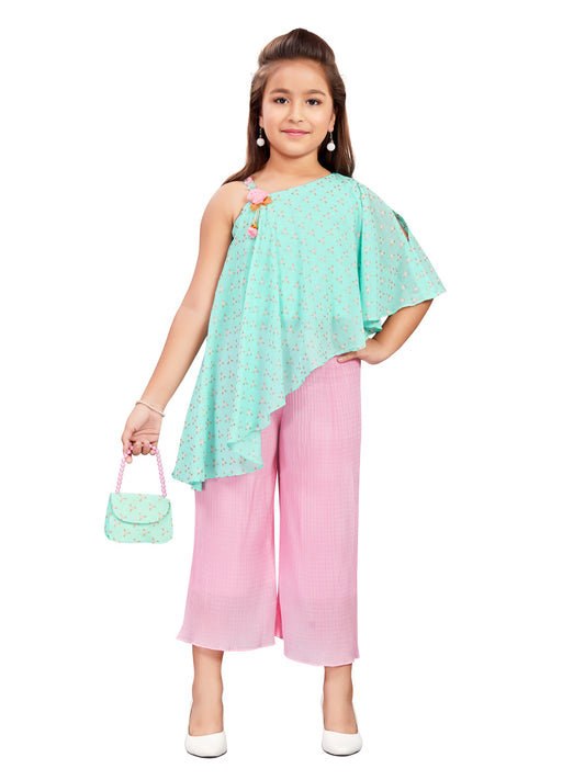 Blue Long Top and Pink Palazzo With Purse #1559