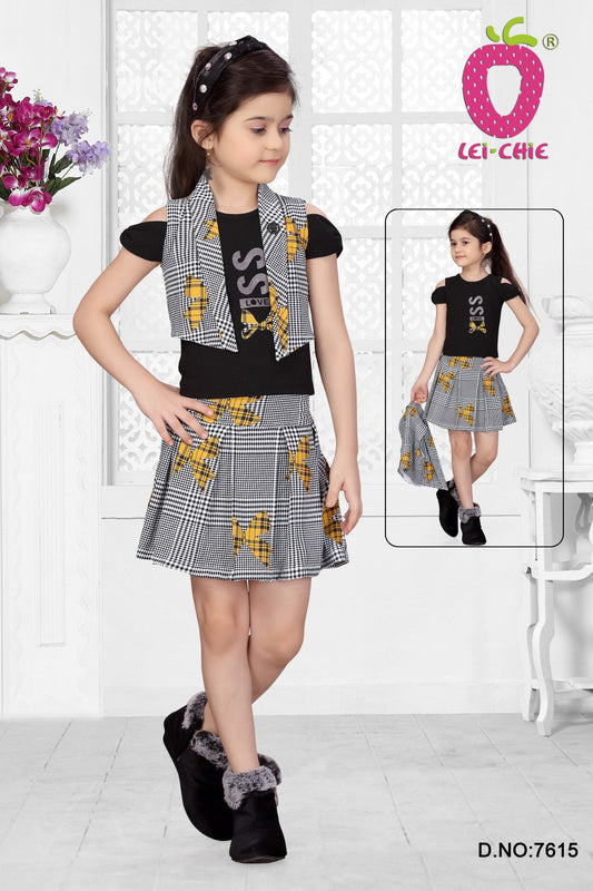 Black Top with Checked Jacket and Skirt #7615