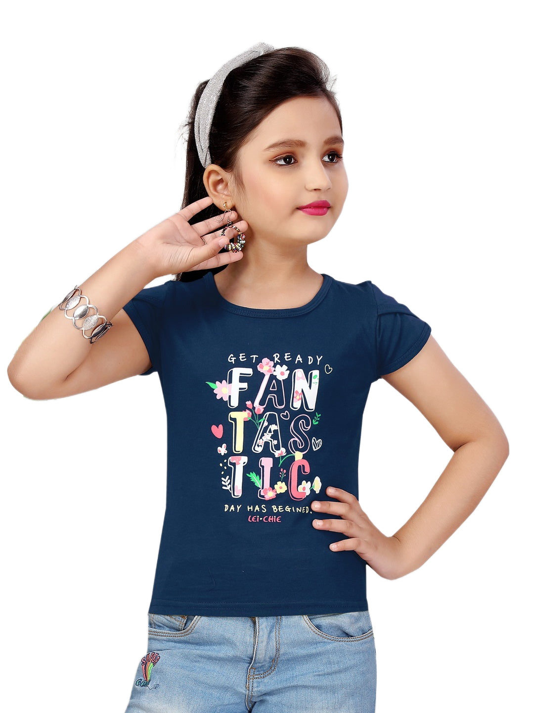 Stylish Navy Top With Screen printed Design #2054