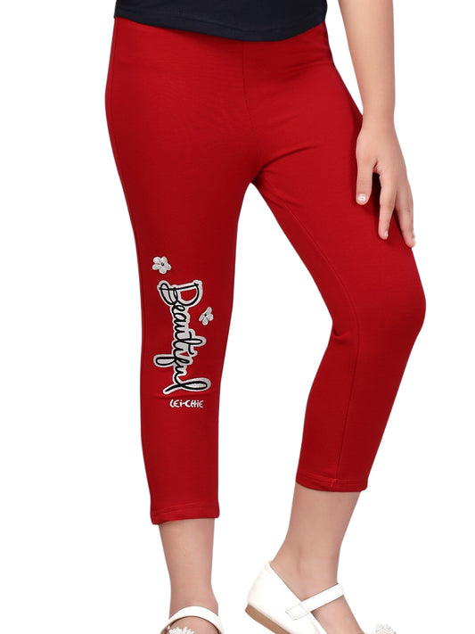 Beautiful Floral Applique Red Girls Jeggings