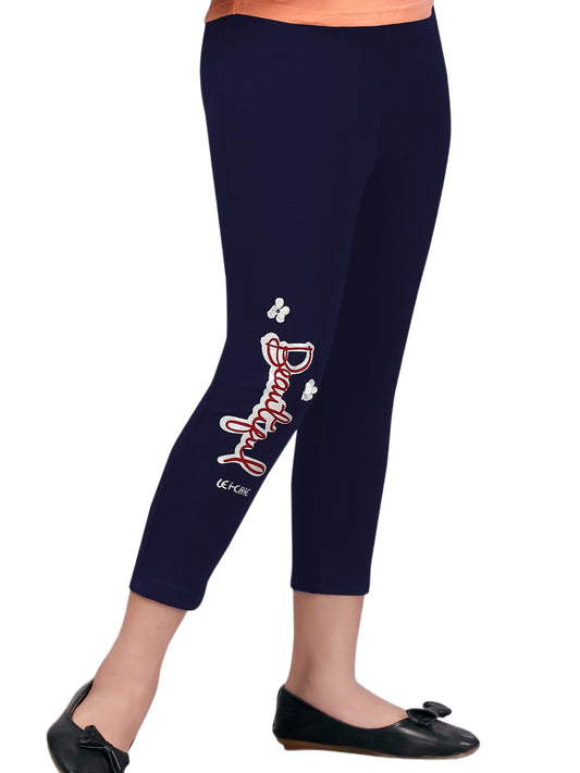 Beautiful Floral Applique Navy Girls Jeggings #5015