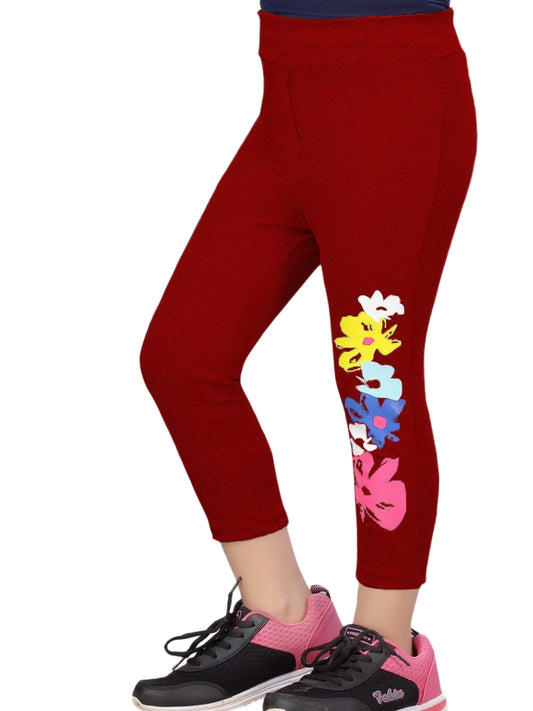 Maroon Floral Screen Printed Jegging